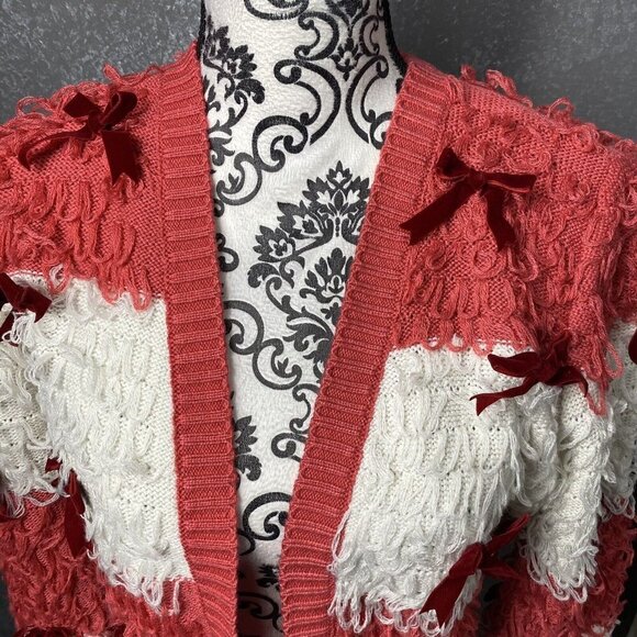 Mighty Fine Women's Size XS Red and White Striped Christmas Sweater w Bows - Picture 4 of 12